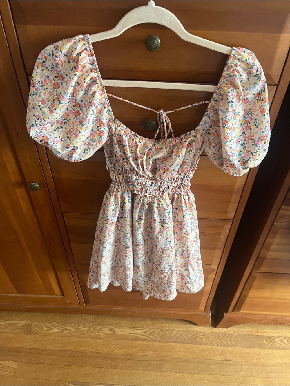 Princess Polly Lillian mini floral dress with puff sleeves & a tie back, size 2
